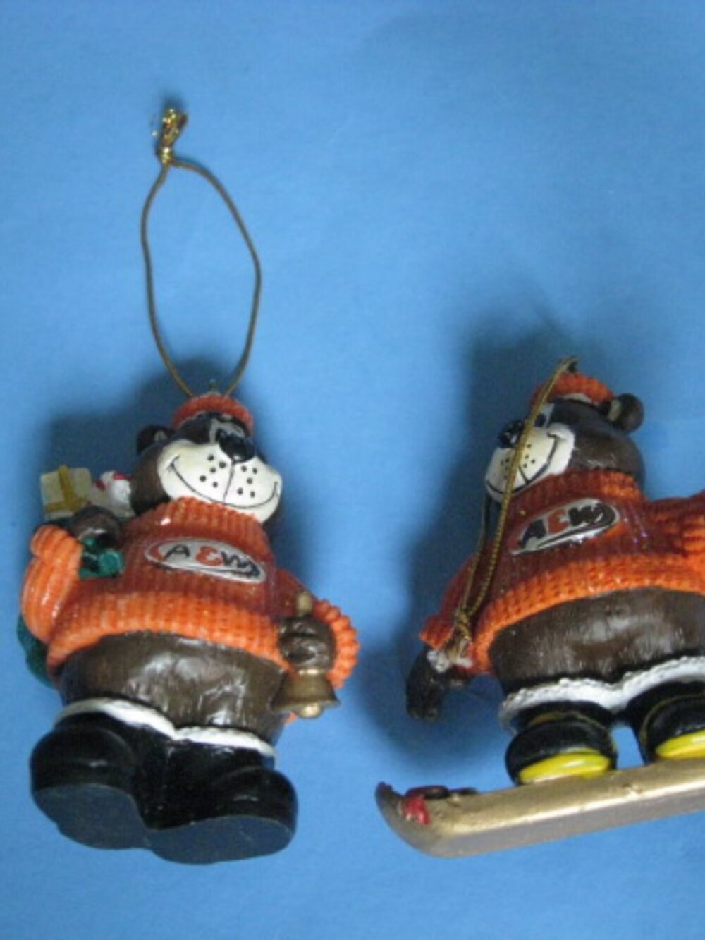 Lot of 2 A & W Root Bears Xmas Snowboard Tree Decorations Vintage